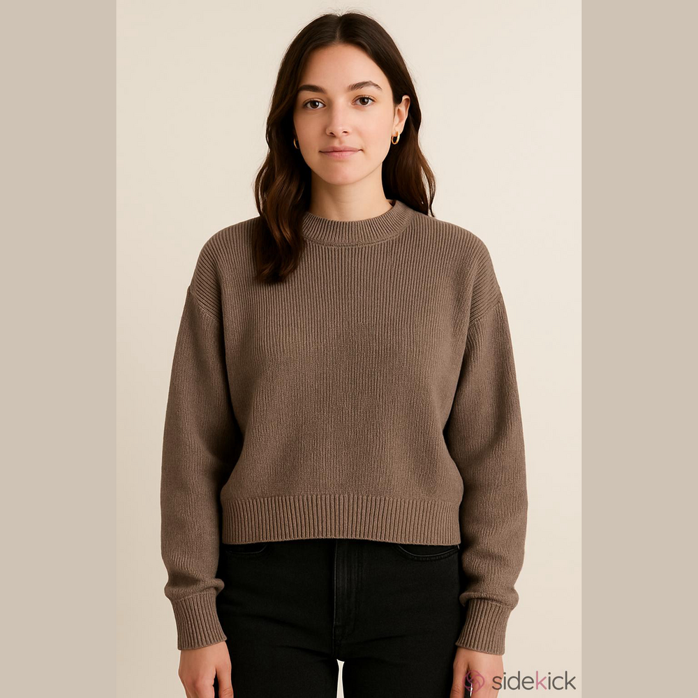 Pink Rose Taupe Ribbed Crew Neck Sweater Size Small